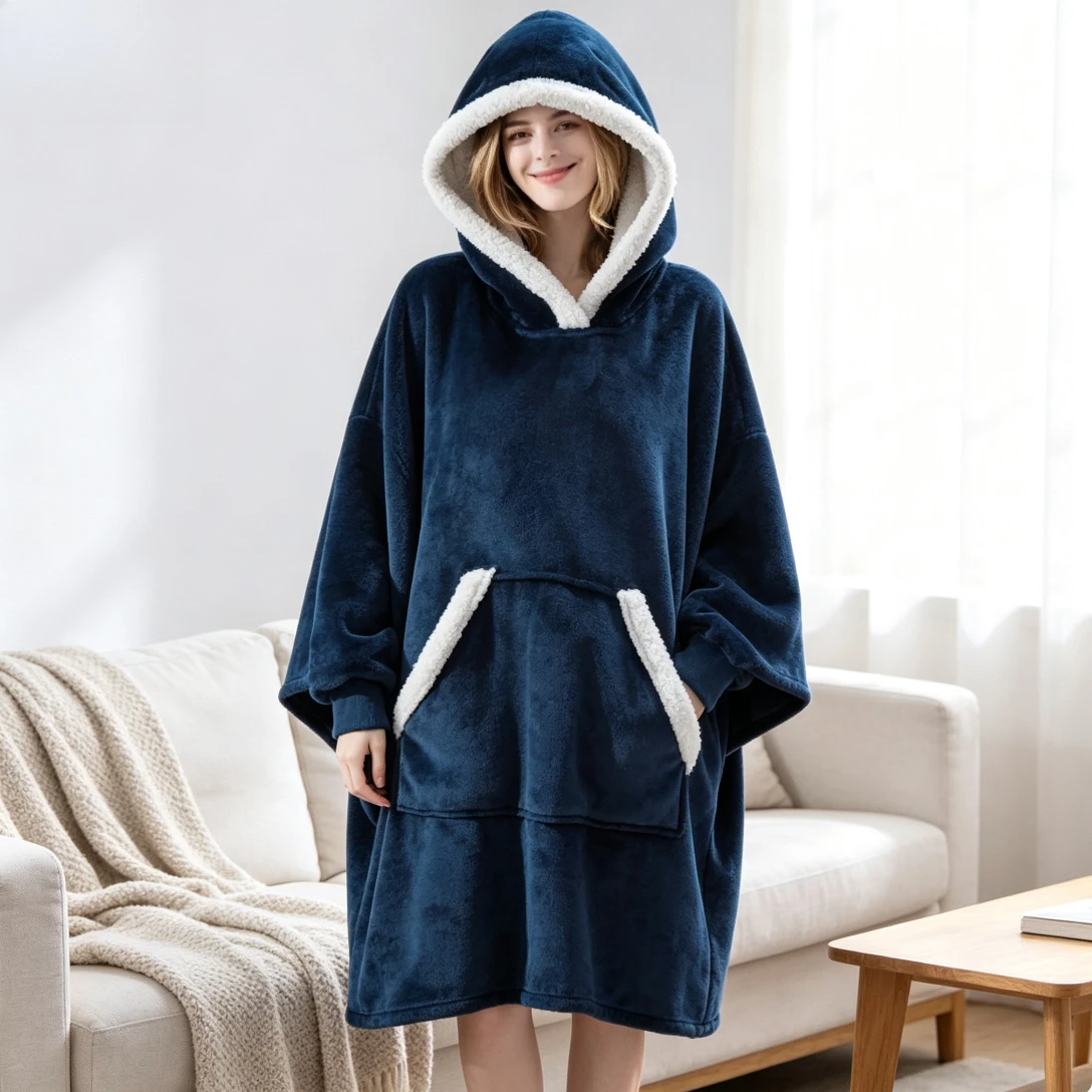 Wool Thickened Extended Sleepwear Warm TV Blanket Outdoor Cold Proof Sleepwear Couple's Wear Lazy Hoodie