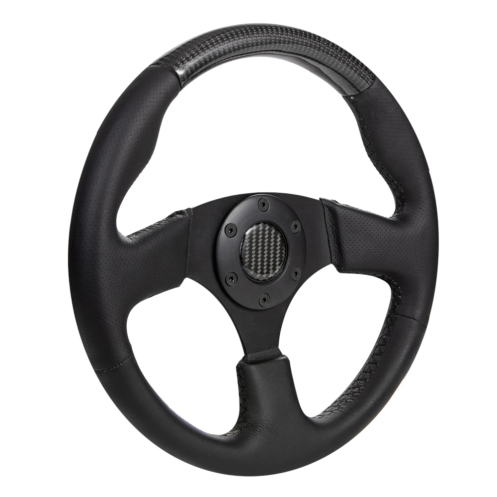 13''/330mm Classic Flat Real Carbon Fiber Steering Wheel,  Universal Perforated Leather Steering Wheel