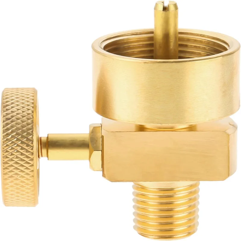 Brass 1LB Propane Gas Disposal Cylinder Bottle Adapter Valve +1/4 Inch NPT Male & M8X1 Female Thread Fire Pit Stove BBQ