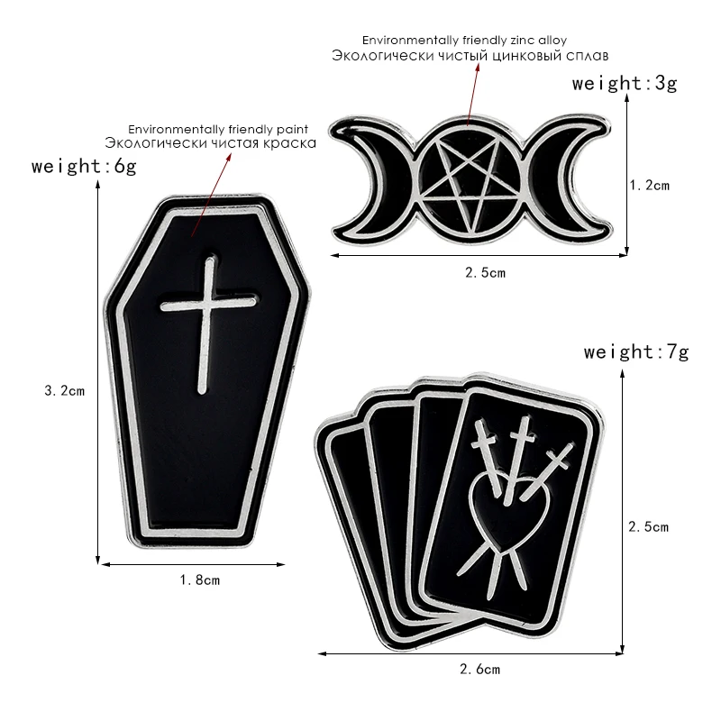 Poker Black Goth Gothic Pins Brooches Denim Jacket Pin Buckle Shirt Badge Fashion Gift for Friend Coffin Moon Star