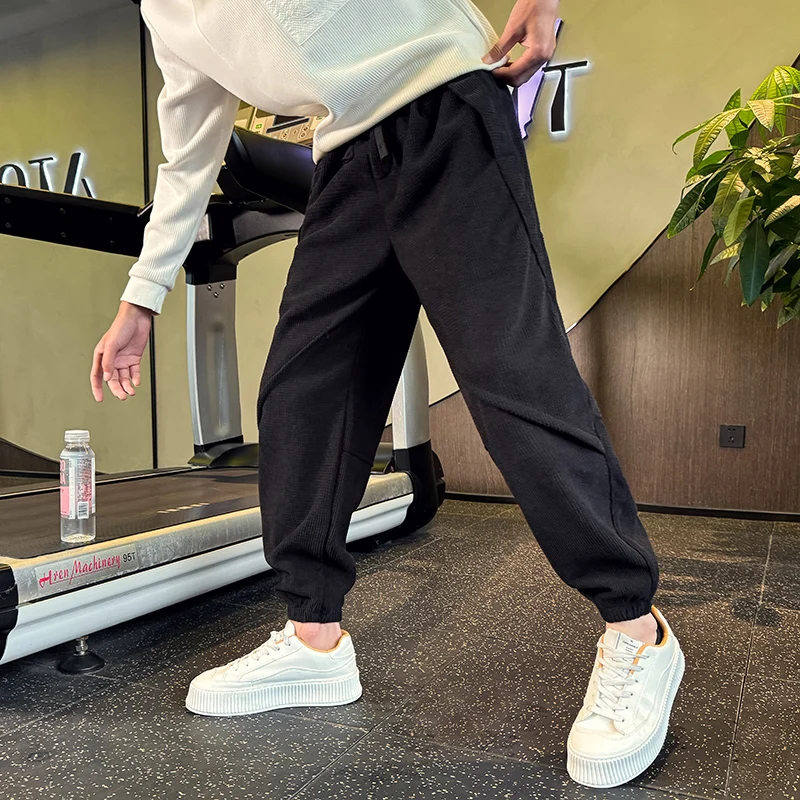 

2-Color Corduroy Leisure Pants Fce-Lined Elastic Waist Casual Trousers Polyester Spandex Youth Faion Autumn Winter