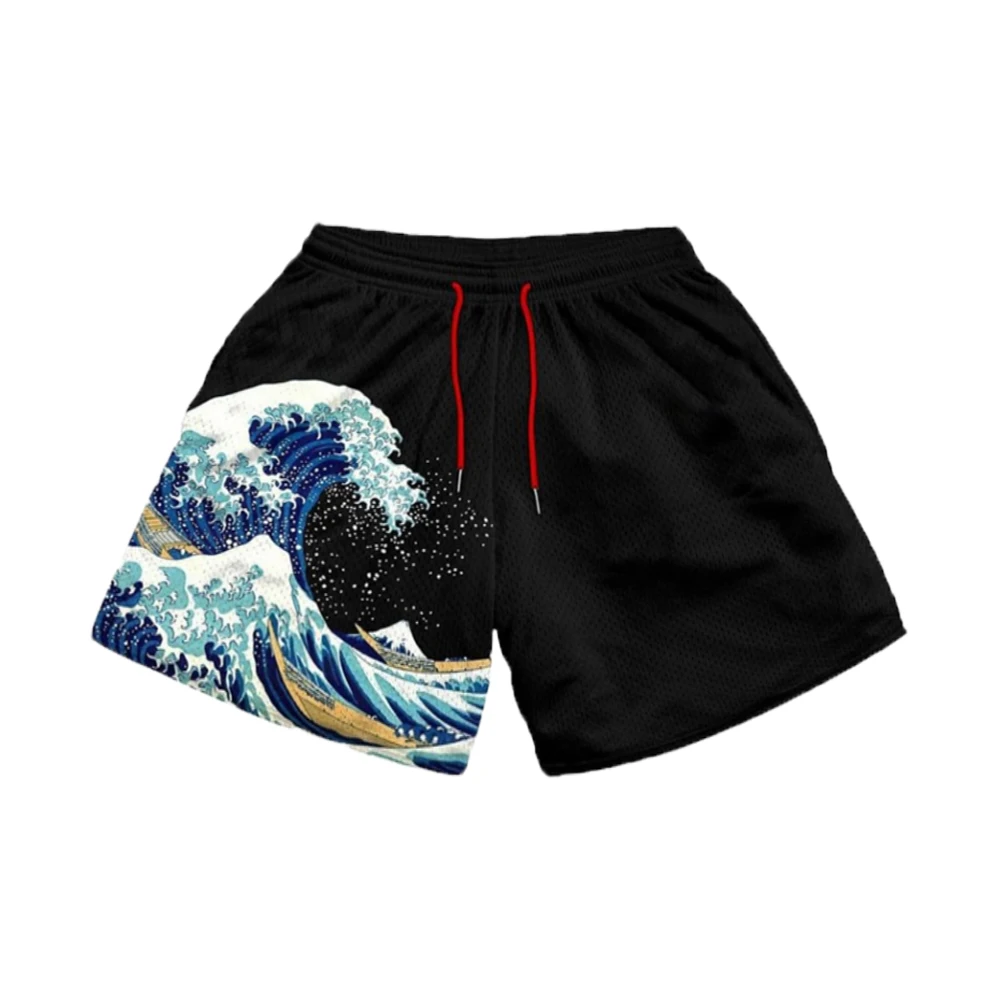 Men Beach Shorts Elastic Waist  Anime Shorts Haman Print Male Streetwear Casual Loose Black Shorts