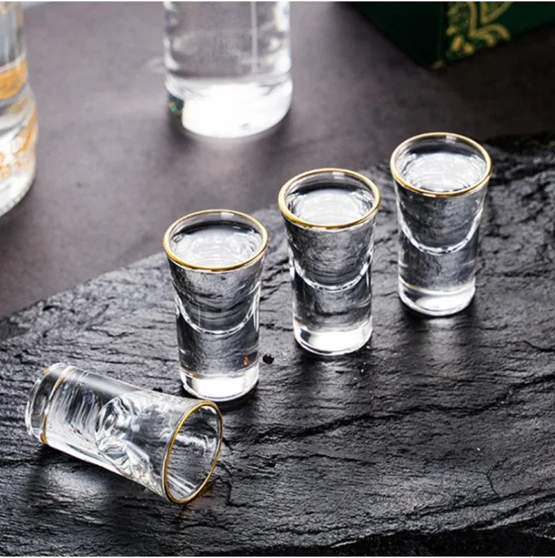 6pcs Set 25ml/15ml/20ml Shot Glass European Bullet Cup Vintage Transparent Baijiu Cup Luxury Vodka Glass Household Wine Utensils