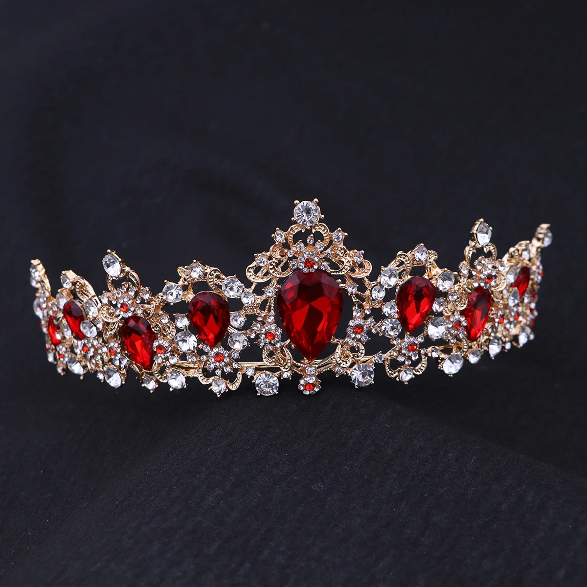 Rhinestone Quinceanera Crown Wedding Tiara Women for Royal Vintage Alloy Bridal Red Women's Miss