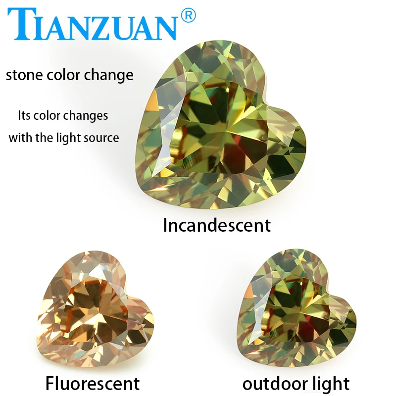 8x8mm Color Change Cubic Zirconia Diaspore Heart Shape Diamond Cut Loose CZ Stone Synthetic Gems Beads