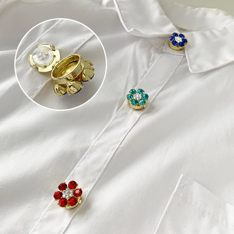 High-End Metal Flower Rhinestone Cufflinks for Women Buttons Covers Shirt Cuff Links DIY Jewelry Clothes Accessories