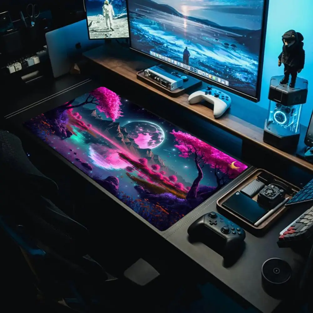 

Pink mountains, waters, and lakes under the moonlight Non-slip rubber bottom washable mouse pad