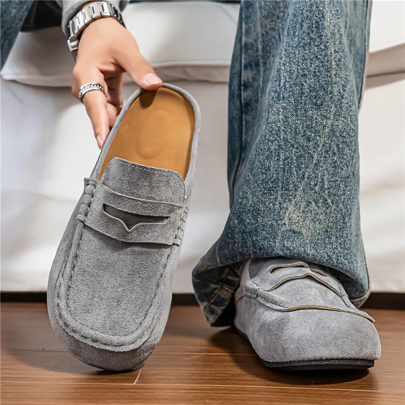 Lefu Shoes Men's Lightweight Bean Shoes Summer One Step Push Lazy Breathable Casual Half Support Slippers for Men