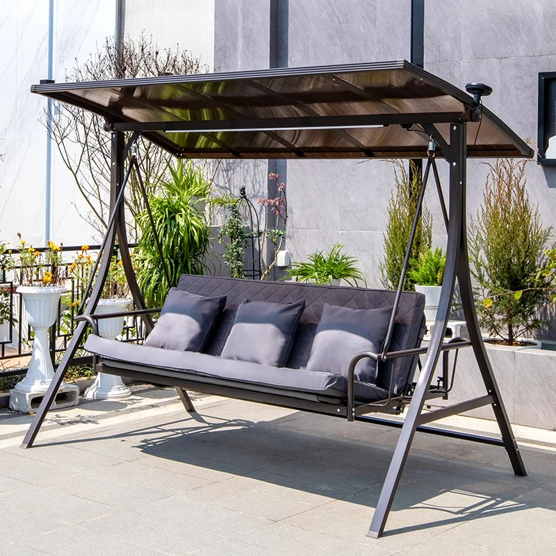 Factory Direct 2026 High-Quality Courtyard Metal Hanging Bed Garden Multiple People Swing Chairs Outdoor Patio With Canopy Swing