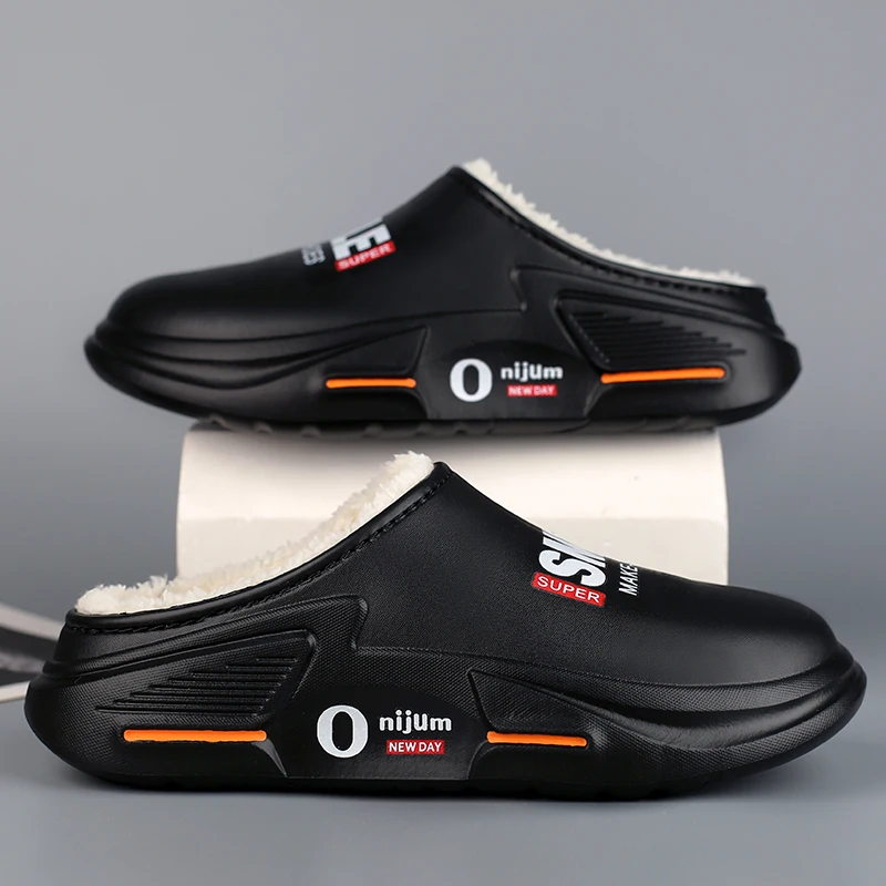 

New Winter Men Warm Slippers Cotton Slippers Outdoor Indoor Cotton Shoes Waterproof Mens Comfortable Home Bedroom Plush Slippers