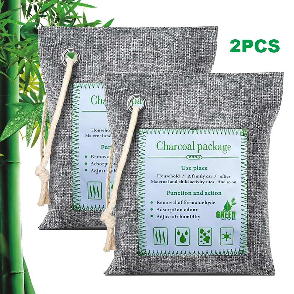 2pcs Bamboo Charcoal Bags Odor Absorber 2x200g Nature Fresh Bamboo Charcoal Air Purifying Bags Closet Odor Eliminator for Home