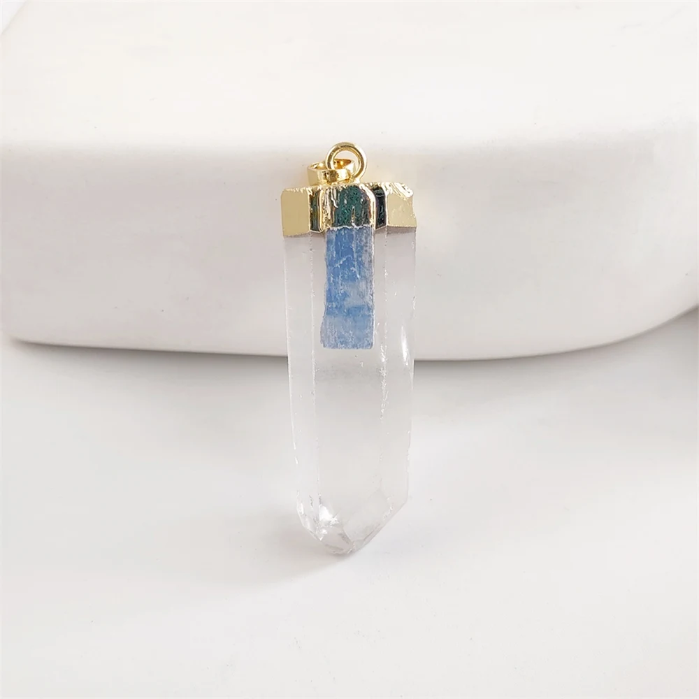 FUWO Wholesale Natural Crystal Point Pendant With Kyanite Charm,Golden Plated Quartz Accessory For Jewelry Making 5Pcs PD037