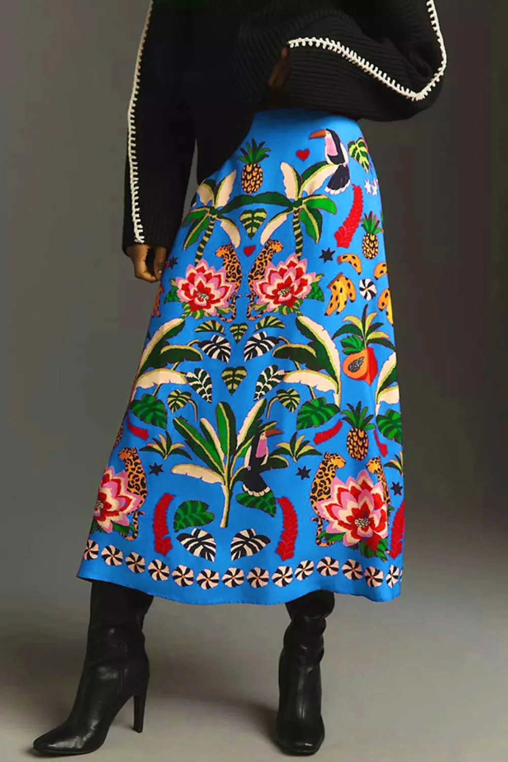 Elegante midi-rok voor dames, hoge taille, A-lijn, losse kleding, casual streetwear, bloemenprint, lange rokken voor dames