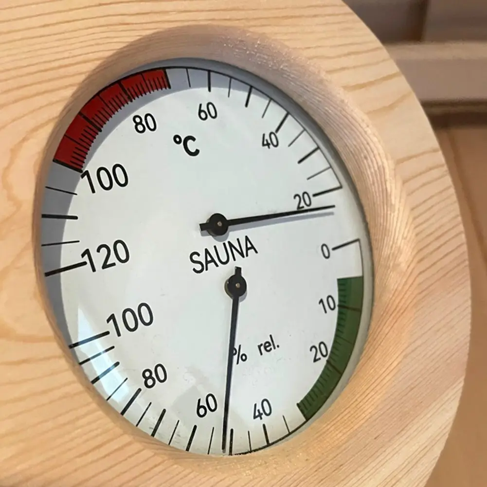 2-in-1 Sauna Thermometer Hygrometer Wooden Sauna Room Round Thermometer Hygrometer Temperature Measurement Tools 15x16x4cm