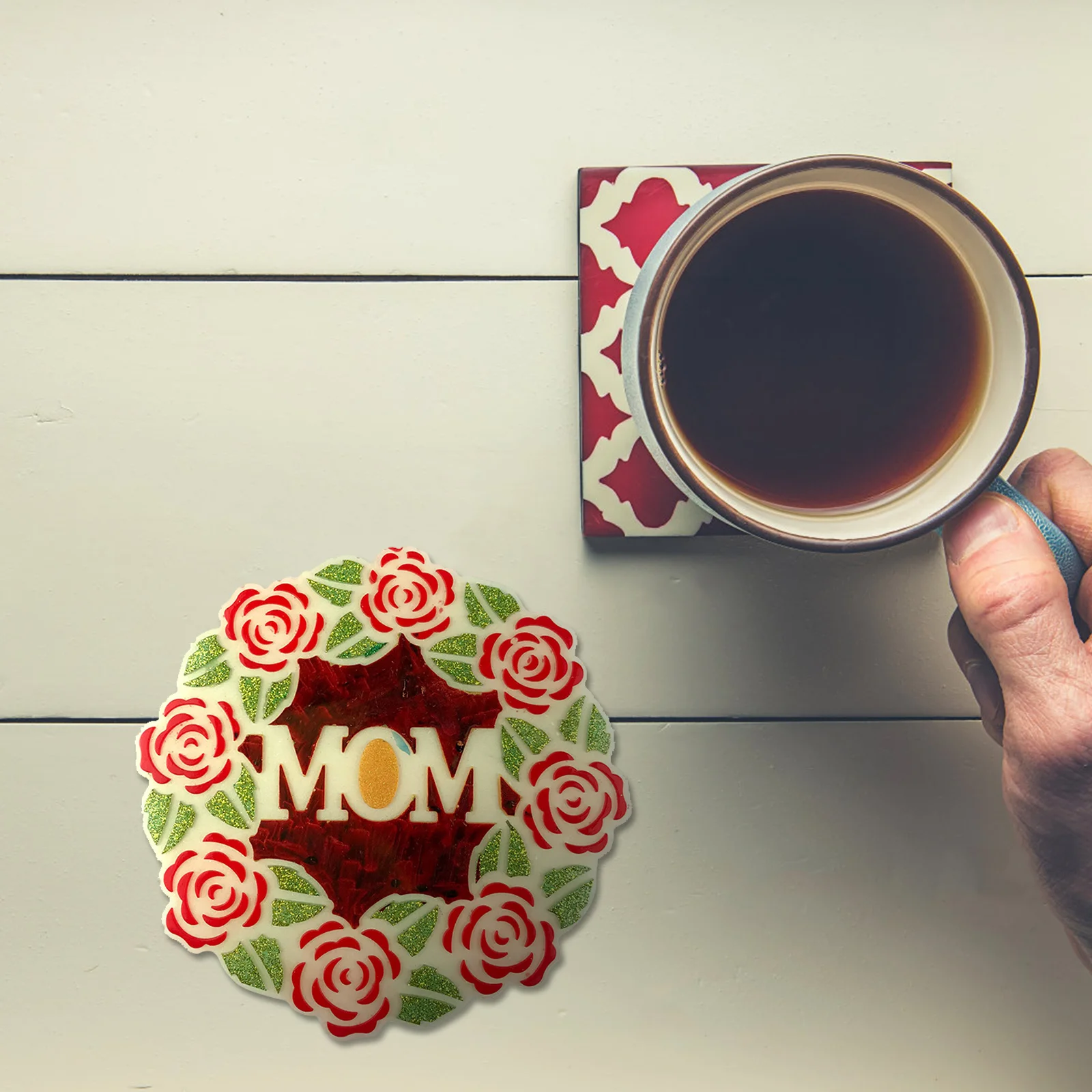 

DIY Crystal Epoxy Mold Silicone Wreath Design Coaster Cup Mat Casting Mother's Day Gift Coaster Mold Silicone Die