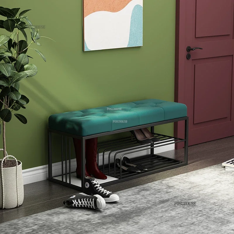 Nordic Iron Shoe Changing Stools Home Living Room Furniture Door Ottomans Light Luxury Cushioned Bench Creative Bed End Stool X
