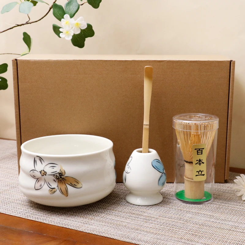 

Japanese Matcha Set 4pc Matcha Kit Handcrafted Ceramic Bowl Bamboo Whisk Tea Chasen Holder Matcha Ceremony Starter Kit Gift Box