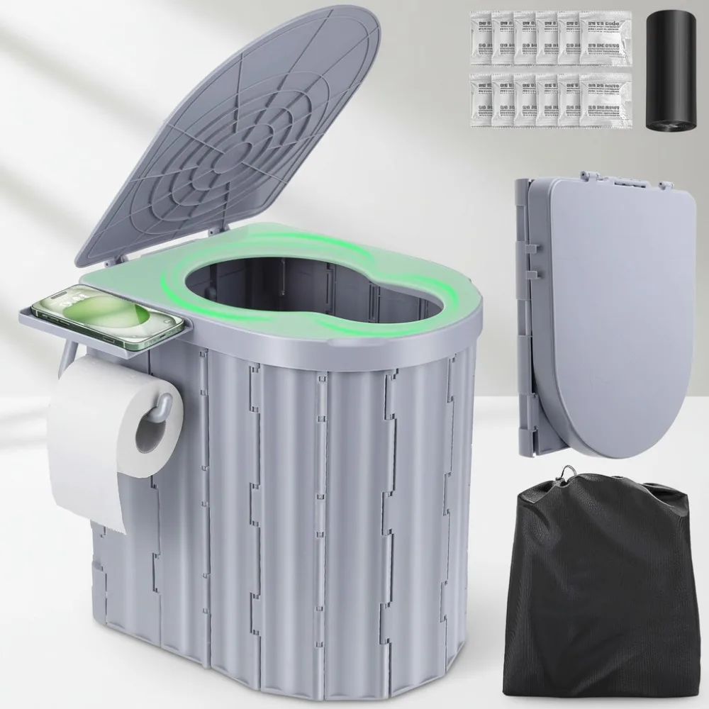

Portable Folding Toilet for Camping, Travel, RV & Hiking - Compact, Heavy-Duty ABS with Lid & Paper Holder