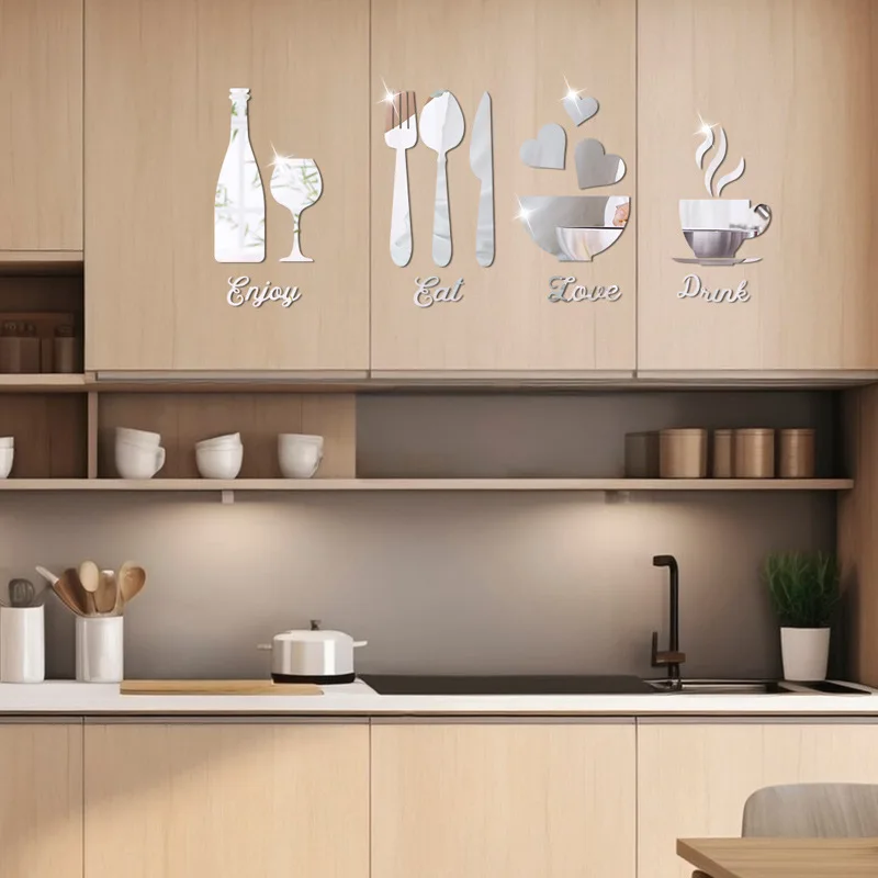 4 Stil Küchen-Wandaufkleber, lustiges Design, Kochutensilien, Heimdekoration, Restaurant, Kühlschrank, selbstklebend