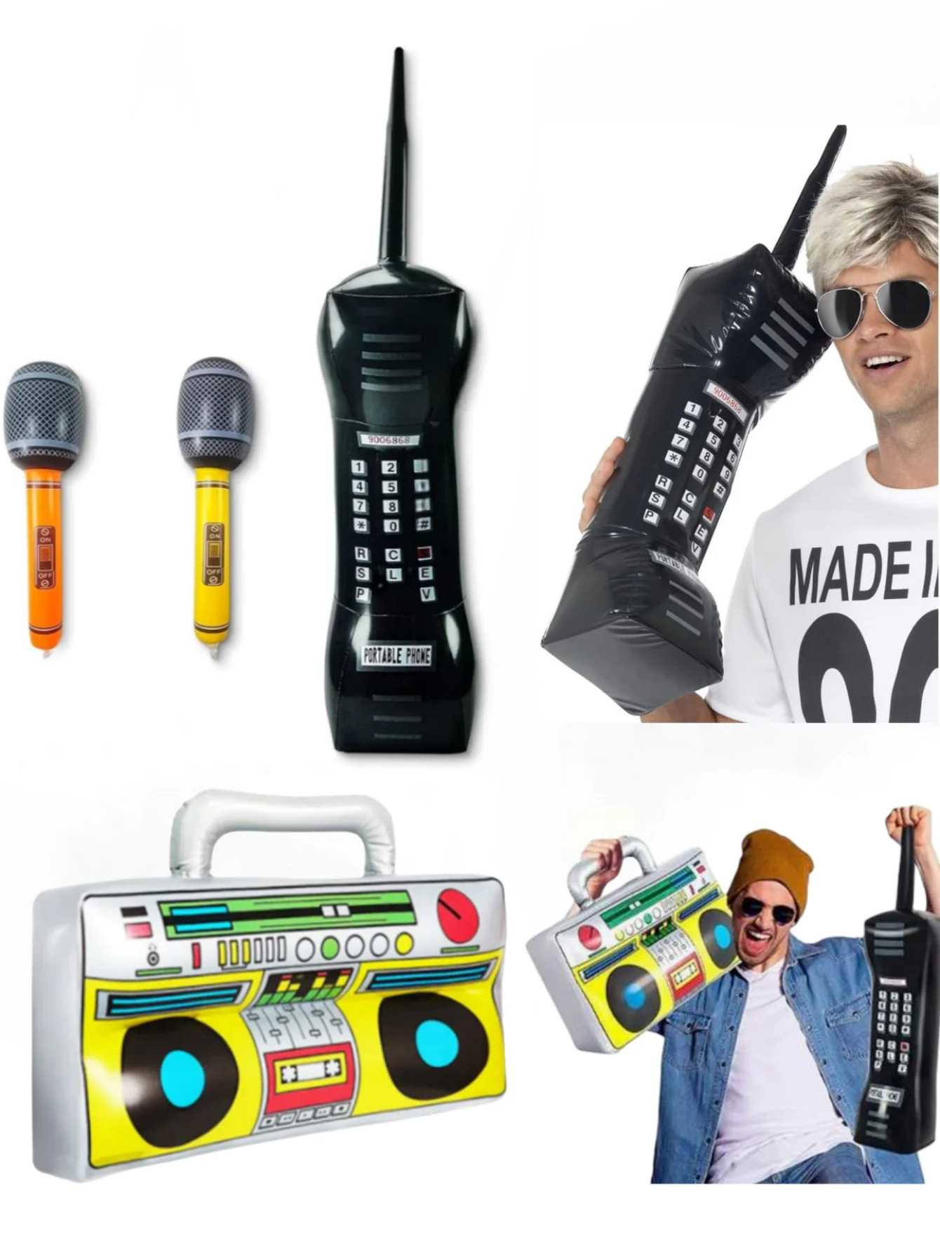 2pcs Inflatable phone and inflatable radio Boombox Hip Hop party decor, music themed party decor, Disco retro themed party decor