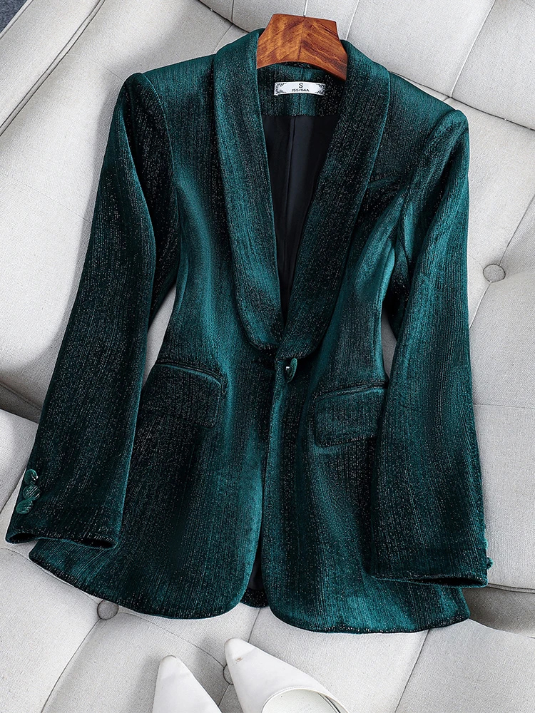 Autumn Winter Ladies Formal Blazer Coat Women Female Green Red Solid Long Sleeve Single Button Business Work Wear Jacket