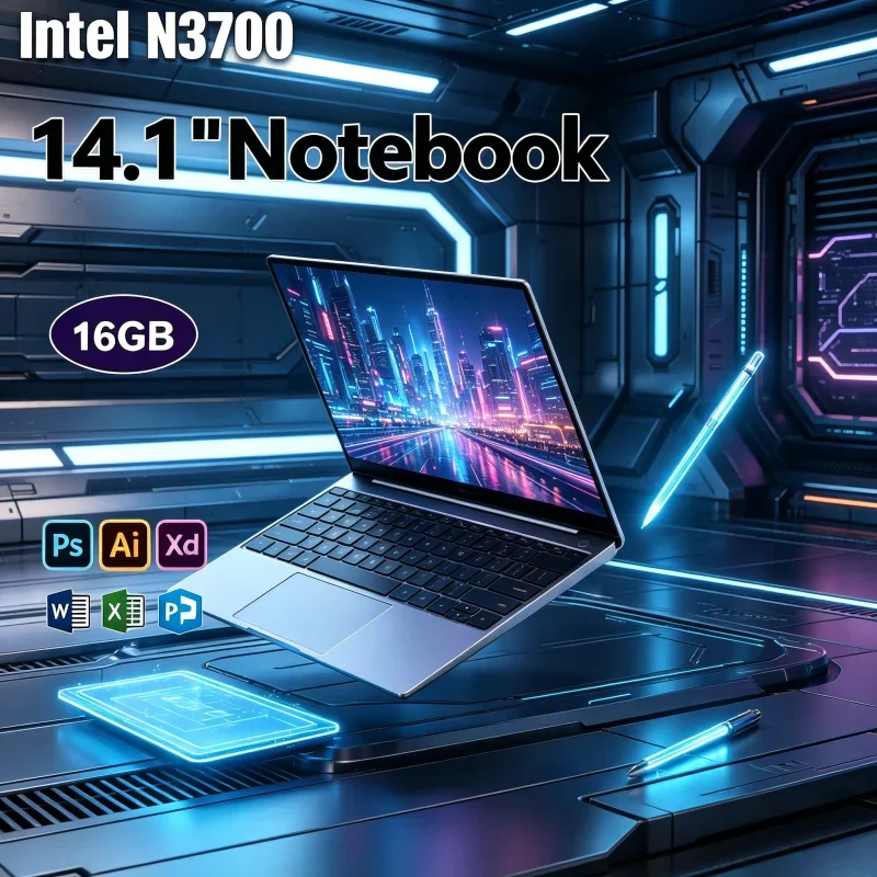 

Windows 11 Preloaded 14.1 Inch Thin Laptop with Intel N3700 CPU, 16GB/32GB RAM Choices, Notebook for Daily Work and Multimedia