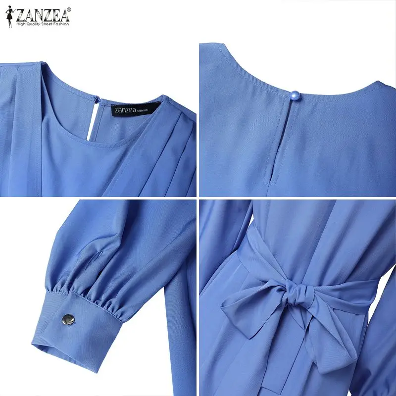 ชุดเดรสยาวมุสลิม ZANZEA สำหรับผู้หญิง ฮิญาบ แขนยาว ดีไซน์เรียบหรู ผูกเอว ทรงเอไลน์ อบายา เสื้อคลุมอิสลาม ไซส์ 3XL