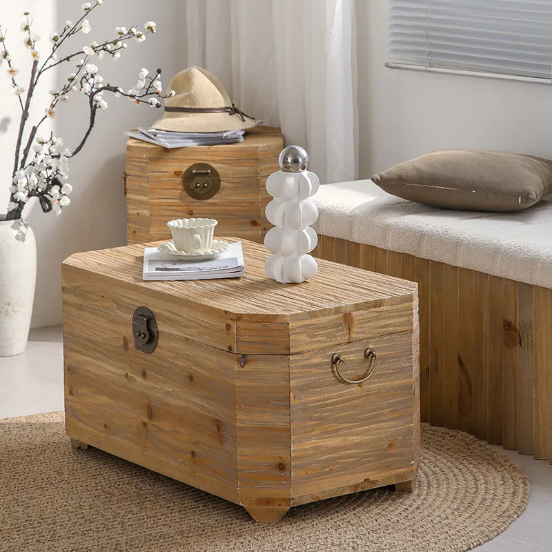 Solid wood box retro old sofa side few small coffee table B & B shopping mall clothing store wabi sandy wind storage storage box