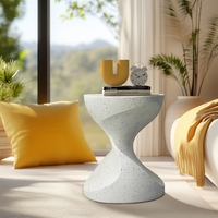 Modern Concrete Side Table|Garden Patio Furniture|White Stone Nightstand with Weatherproof Design for Indoor Outdoor Use