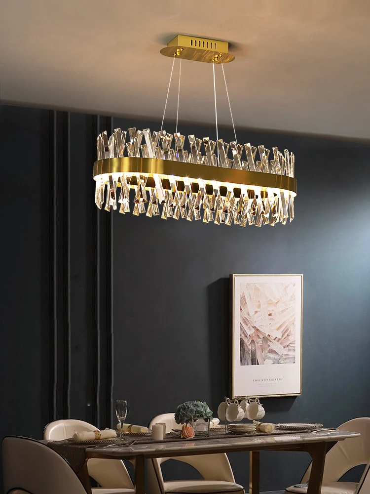 Dimmable Led 40-150cm Oval Gold Chrome Crystal Hanging Lamps Chandelier Lighting Suspension Luminaire Lampen For Dinning Room