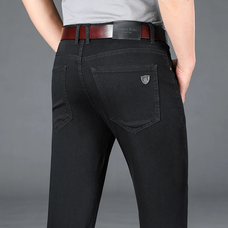 

2024 Summer Men's Black Luxury High Quality Thin Jeans Business Casual Stretch Denim Pants Fashion Trousers Male