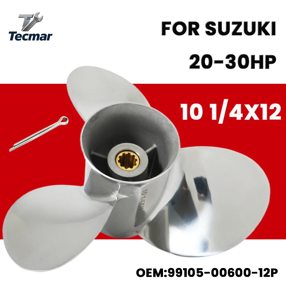 

For Suzuki Outboard Propeller 20hp 25hp 30hp 10 1/4x12 Boat Motor Stainless Steel Propeller 3 Blade 10 Spline 99105-00600-12P
