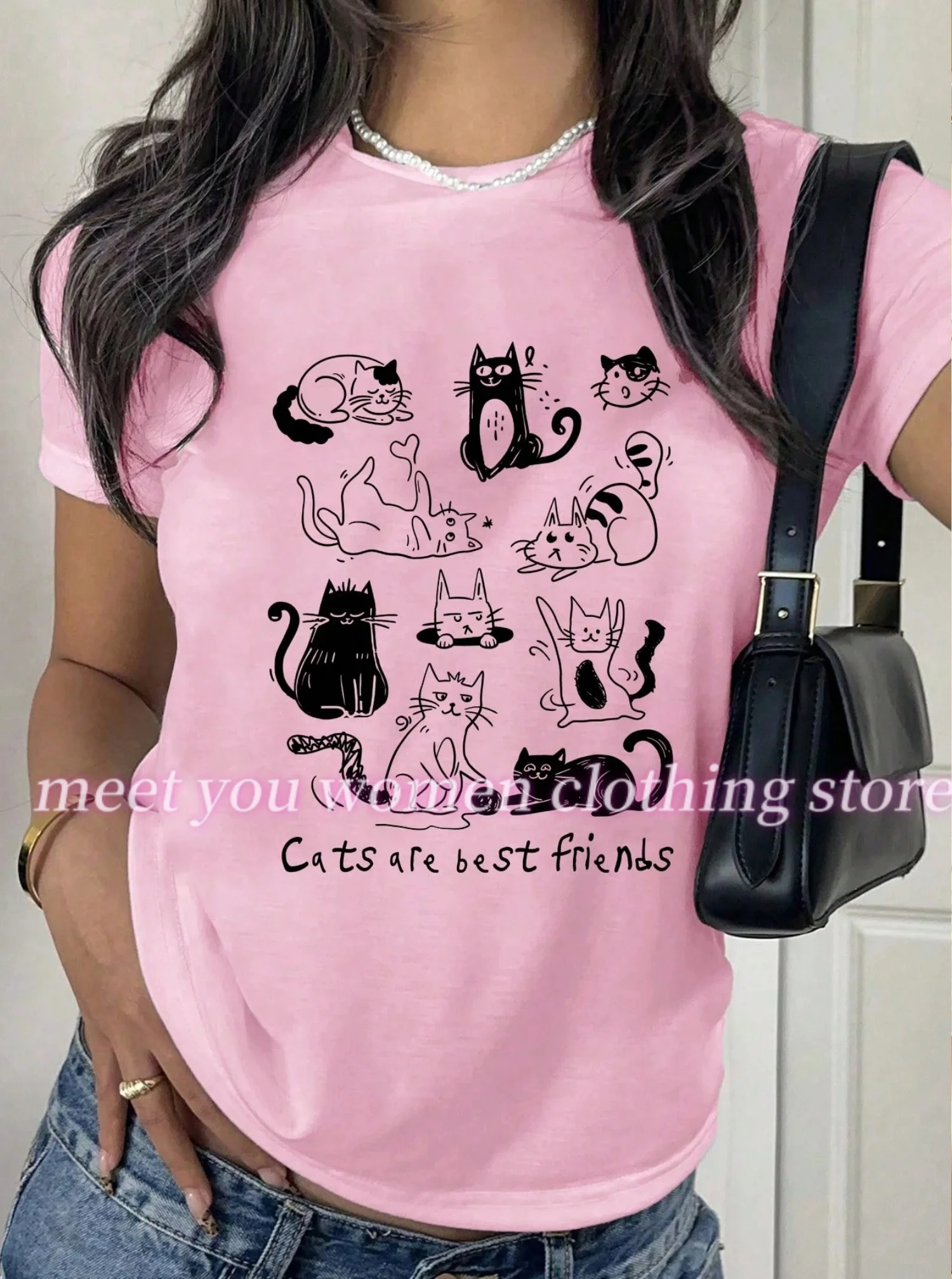 Creatività delle donne Cute Cats Stampa Estate femminile Basic O-Collo Tees Casual Retro Streetwear Ladies Sport Plus Size Donna Top