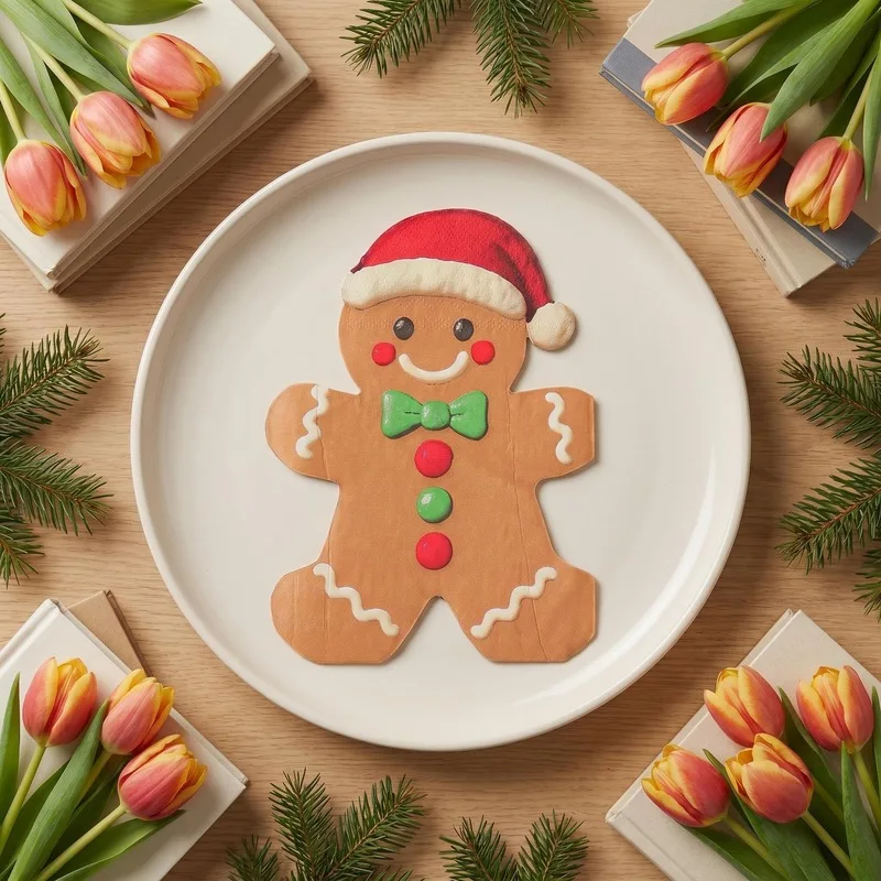 20pcs Christmas Gingerbread Man Napkins，Cartoon Cute Colorful Printed Gingerbread Man Disposable Paper Towels