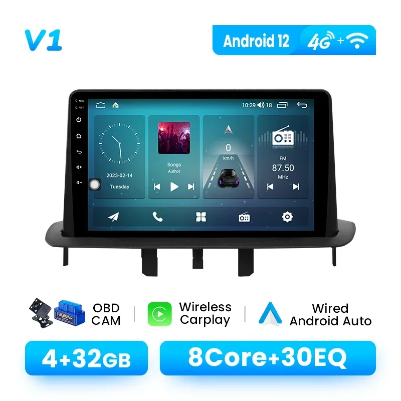 9 "1280*720IPS Android 14 Draadloze CarPlay Autoradio Voor Renault Megane 3 2008-2014 Multimedia Speler DSP navigatie 4G Wifi