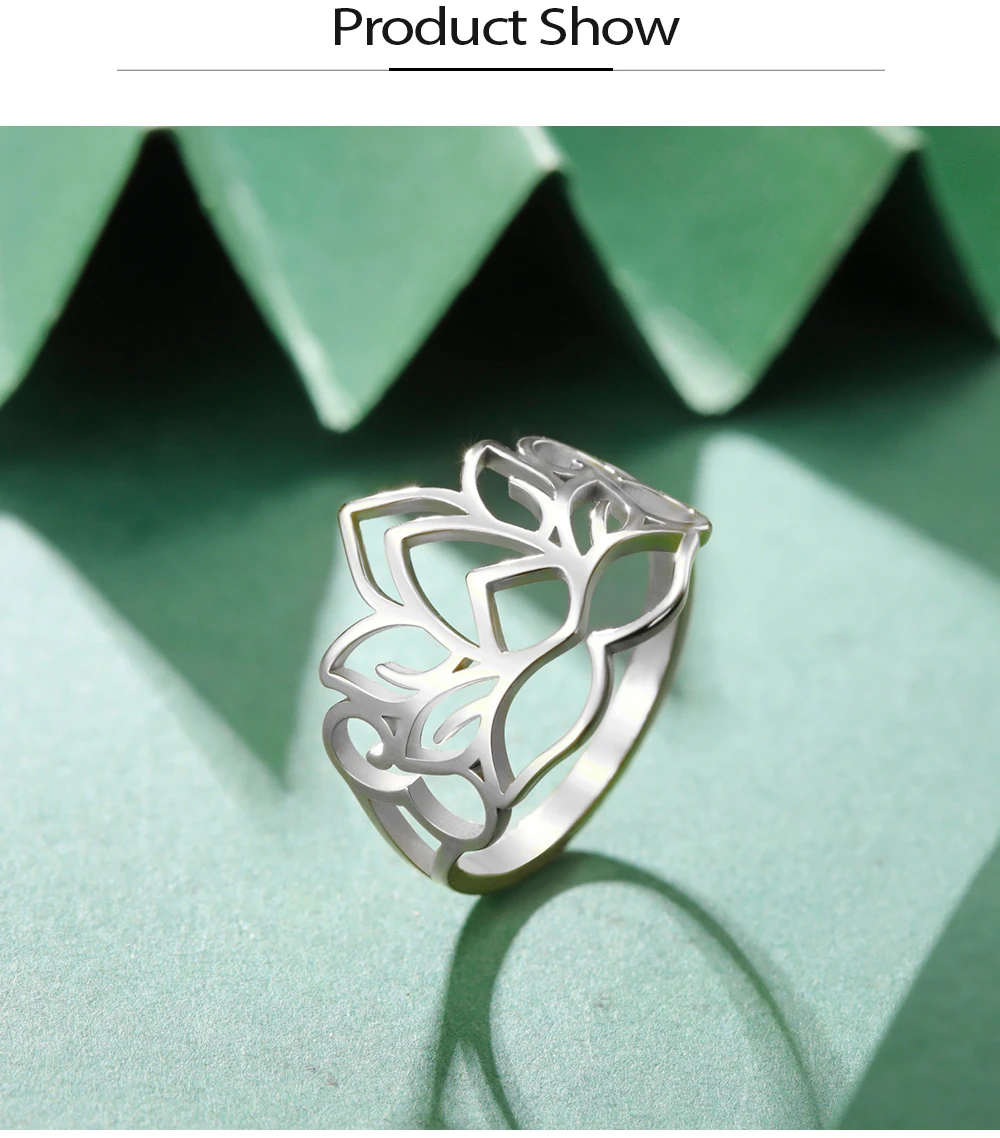 COOLTIME Frauen Lotus Ring Edelstahl Buddhismus Yoga Glück Finger Ring Amulett Schmuck Geschenk Großhandel – Detail 7