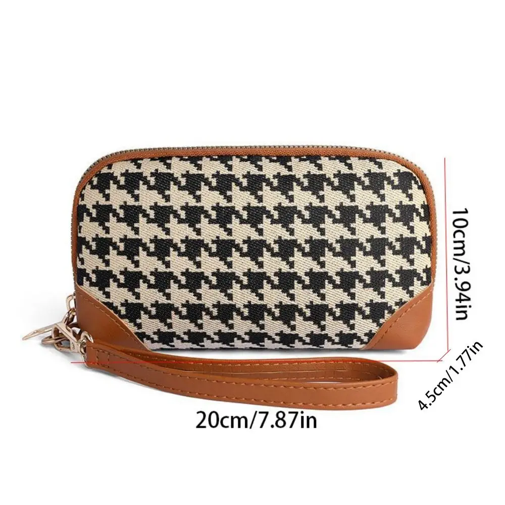 Portafoglio stile lungo in pelle PU Borsa per chiavi per auto Stampa pied de poule Borsa con cerniera Borsa per soldi ultrasottile con fermasoldi quadrata per ragazze