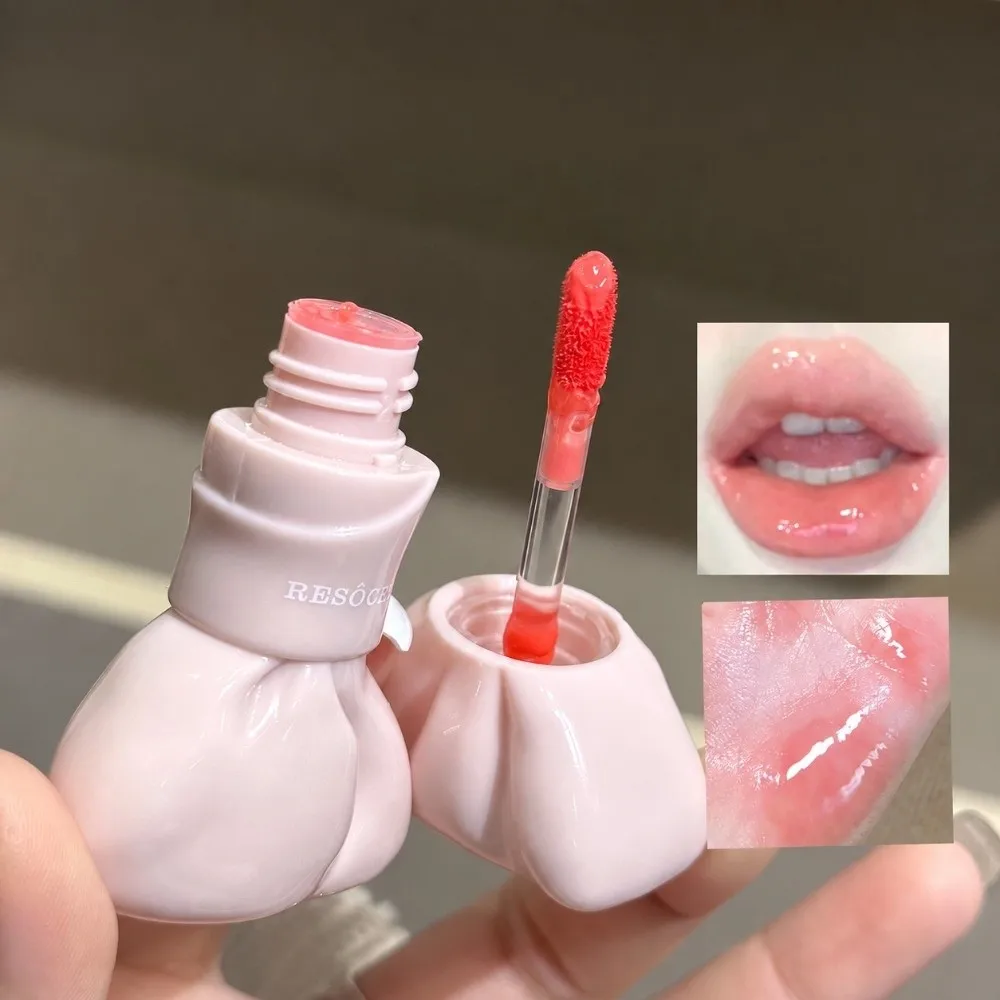 Sweet Bow Tube Jelly Mirror Lip Gloss Moisturizing Watery Texture Bowknot Lip Tint Long Lasting Non Sticky Liquid Lipstick Women