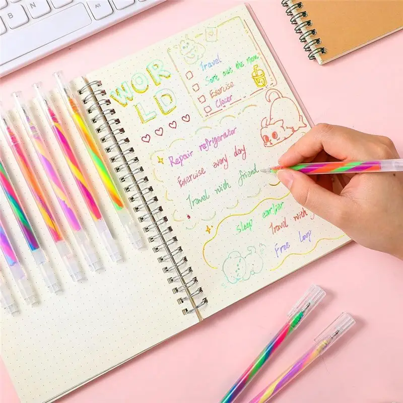 NEW HOT In Stock-36 Pcs Rainbow Gel Pens Color Changing Glitter Neon Gel Pens Rainbow Pens For Adult Coloring Book