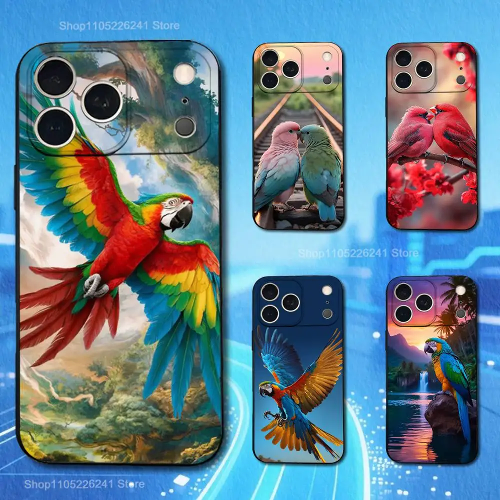 

Birds Animal Parrot For iPhone 13,17,11,12,16,14,15,Plus,Pro Max,XS,X,XR,SE,Mini,8,7,Soft Silicone Black Phone Case