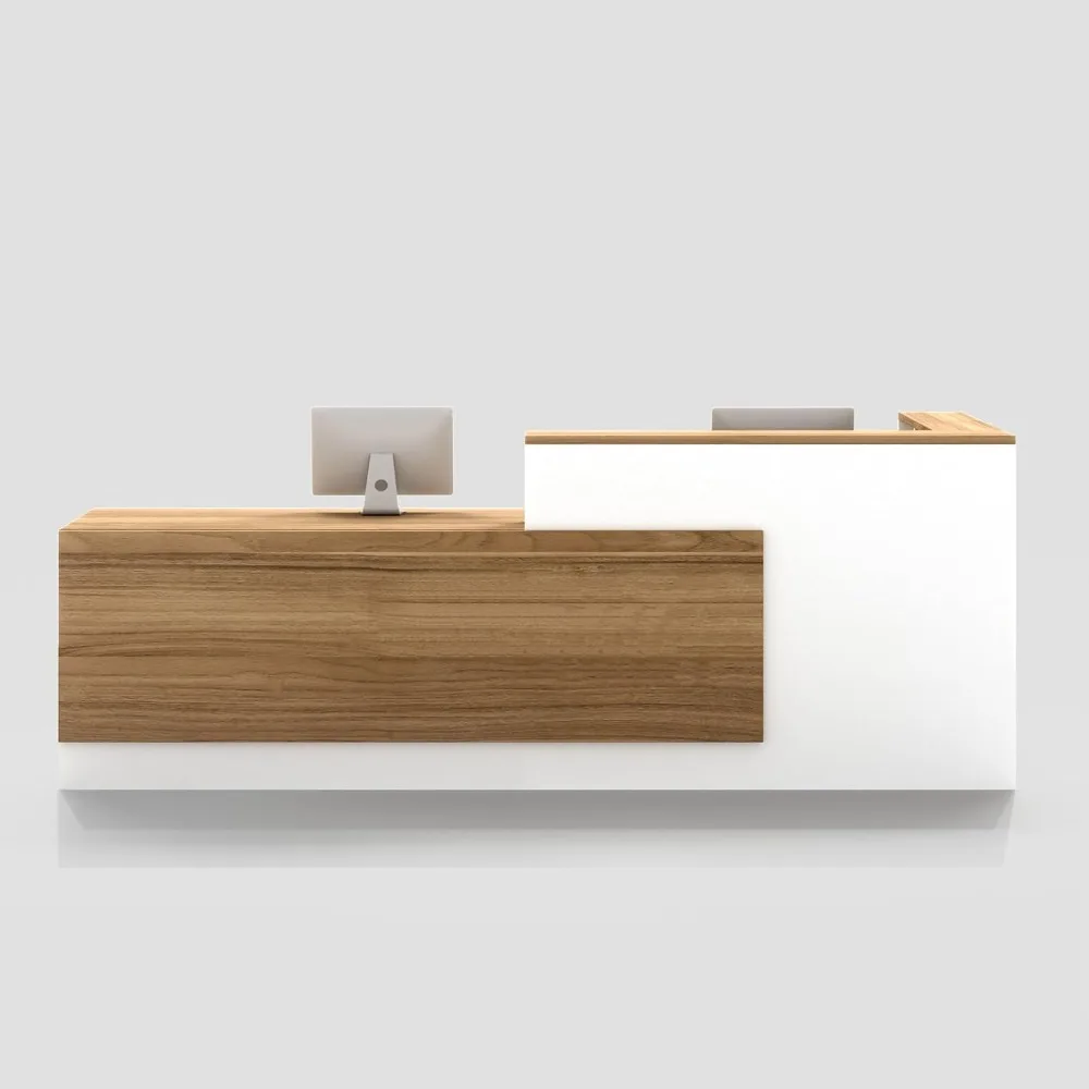 

Modern L-Shaped Reception Desk with Lockable Drawers Storage Counter for Office Lobby Beauty Salon Checkout