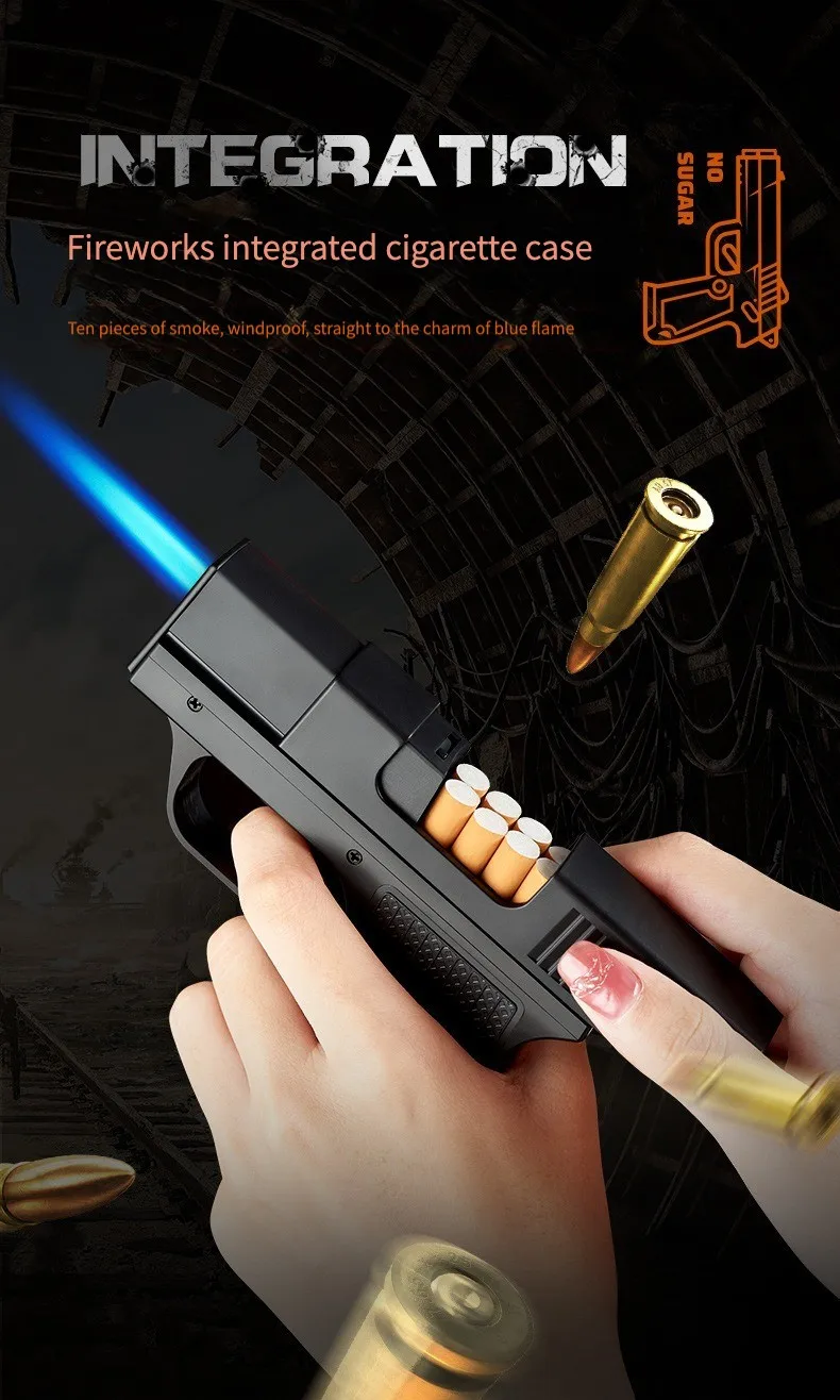cigarette gun case with lighter YH098 cigarette case straight punch inflatable lighter multi-purpose  dual-purpose cigarette set men's gift pistol model lighter