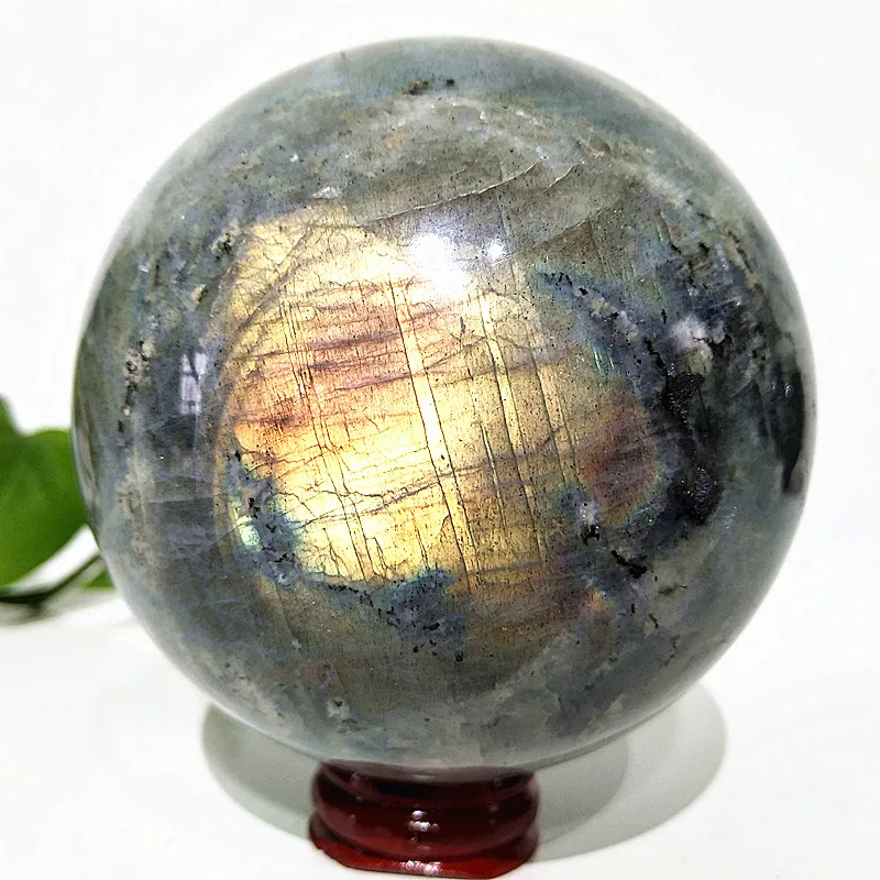 Natural Labradorite Yellow Crystal Ball Biue Stone Sparkling Ornaments Room Decoration Home Witchcraft Spiritual Healing