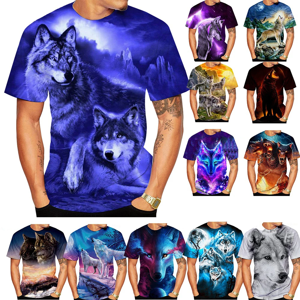 

New Fashion Wolf Lovers 3D Printed Family Wolf Personalized Men/women 16 Style Blue and Colorful Men/women T-shirt