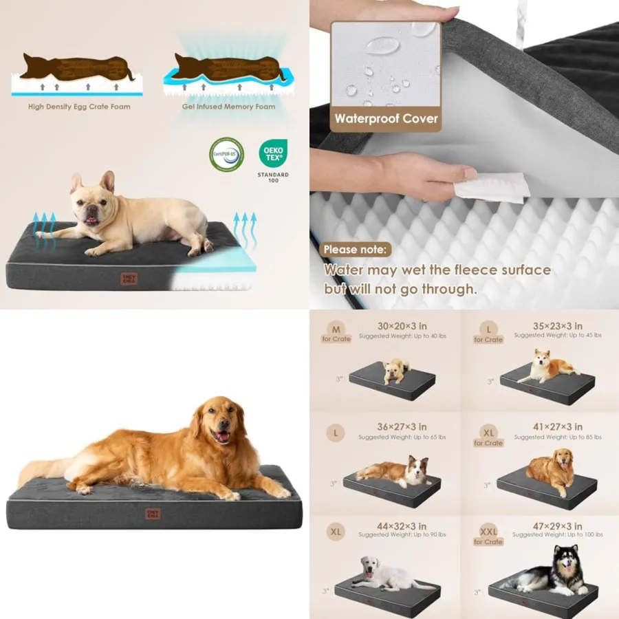 

Orthopedic Dog Bed Waterproof 41"x27", Memory Foam Pet Bed for XLarged Dogs, Washable Pet Mat with Removable Cover