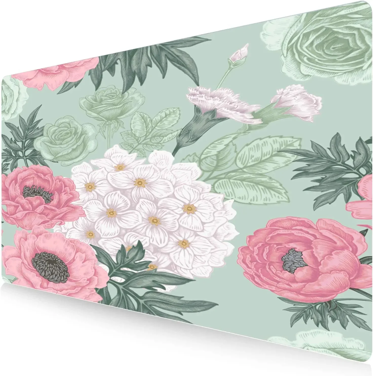 

Extended Gaming Mouse Pad Large Desk Mat XXL 35.4x15.7in Mouse Pad Non-Slip Rubber Base Keyboard Pad Waterproof -Flower Green