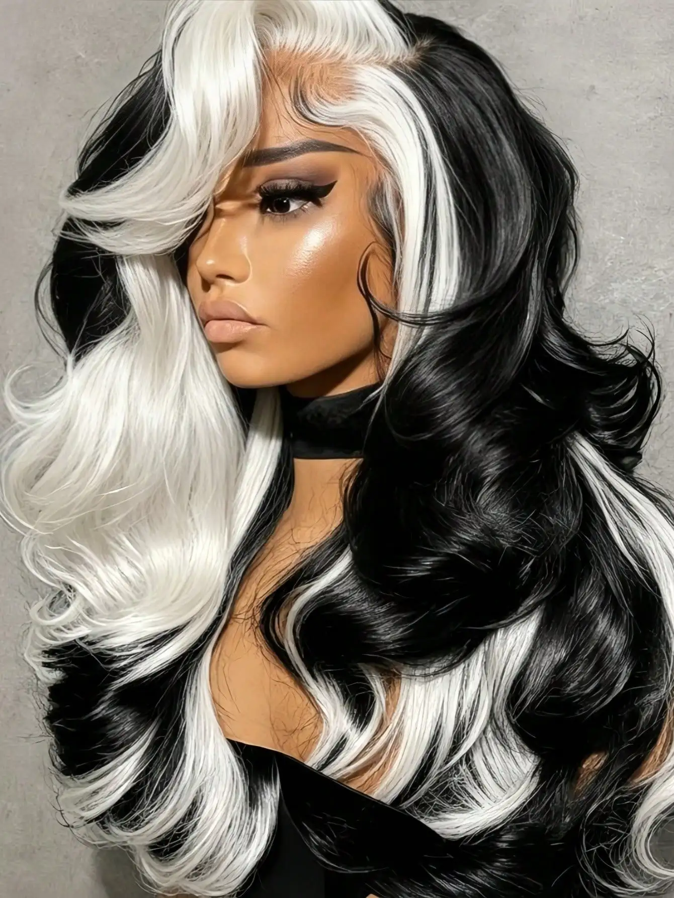 Black And White Highlight Lace Front Wigs Human Hair 13x4HD Red Burgundy Wig Human Hair 180% Density Body Wave Lace Front Wigs Pre Plucked Glueless Lace Front Wigs Human Hair Soft SmoothFor WomenNo SheddingFor Party