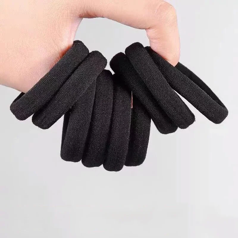 10pcs Black Basic Hair Bands, High Elastic Rubber Ties