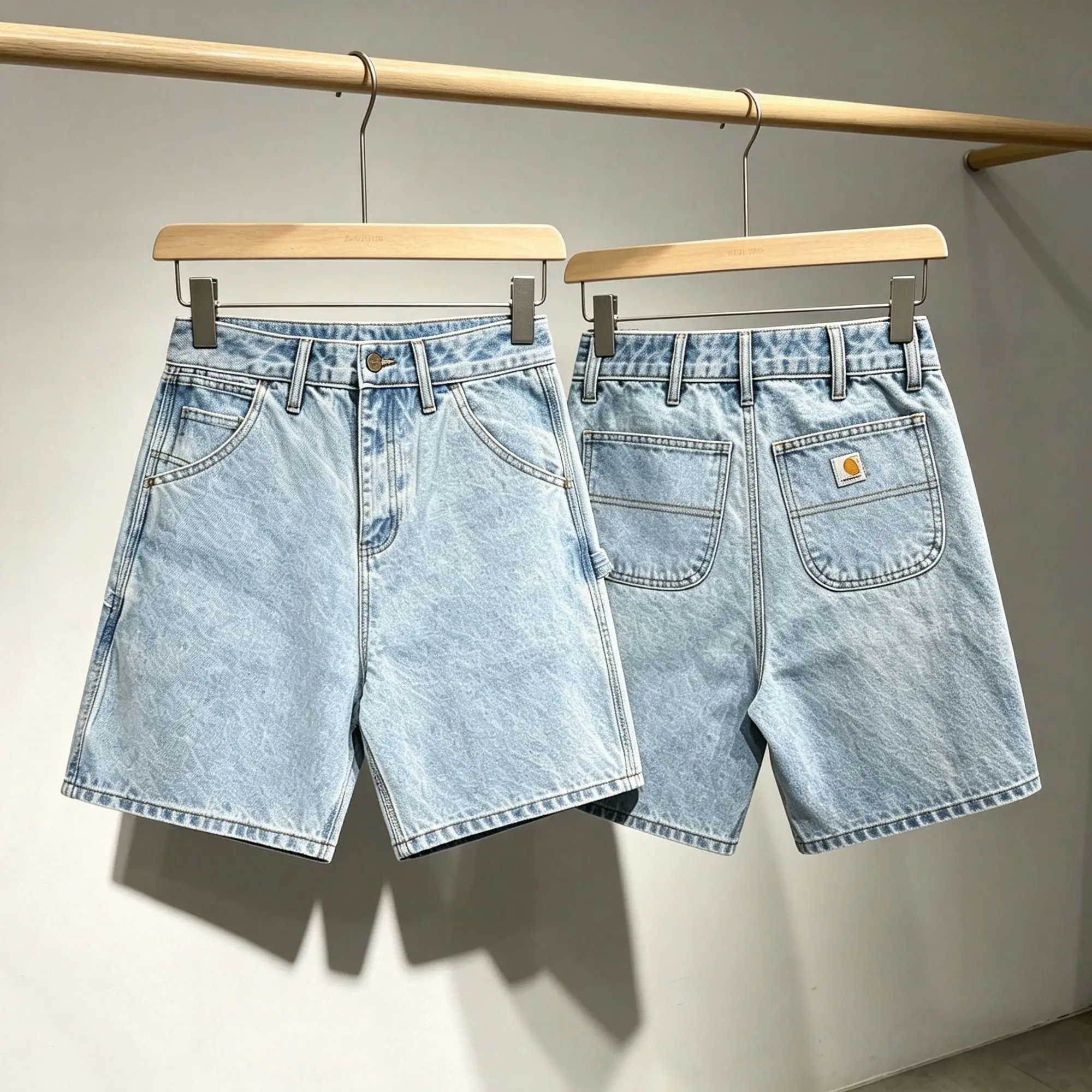 

Washed Denim Shorts Carharts Style Vintage Casual Bottoms Unisex Couple Outfit For Spring And Summer Daily Street Clothing