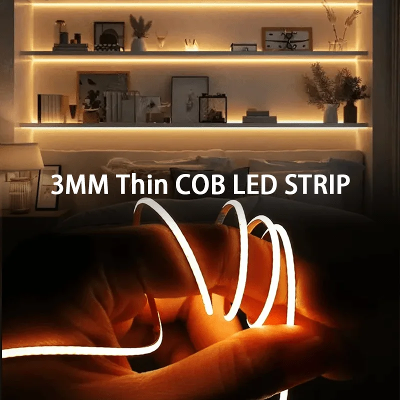 Ultal Thin 3mm COB LED Strip Lights with Touch Switch Linear Lighting Lamps LED Tape Light